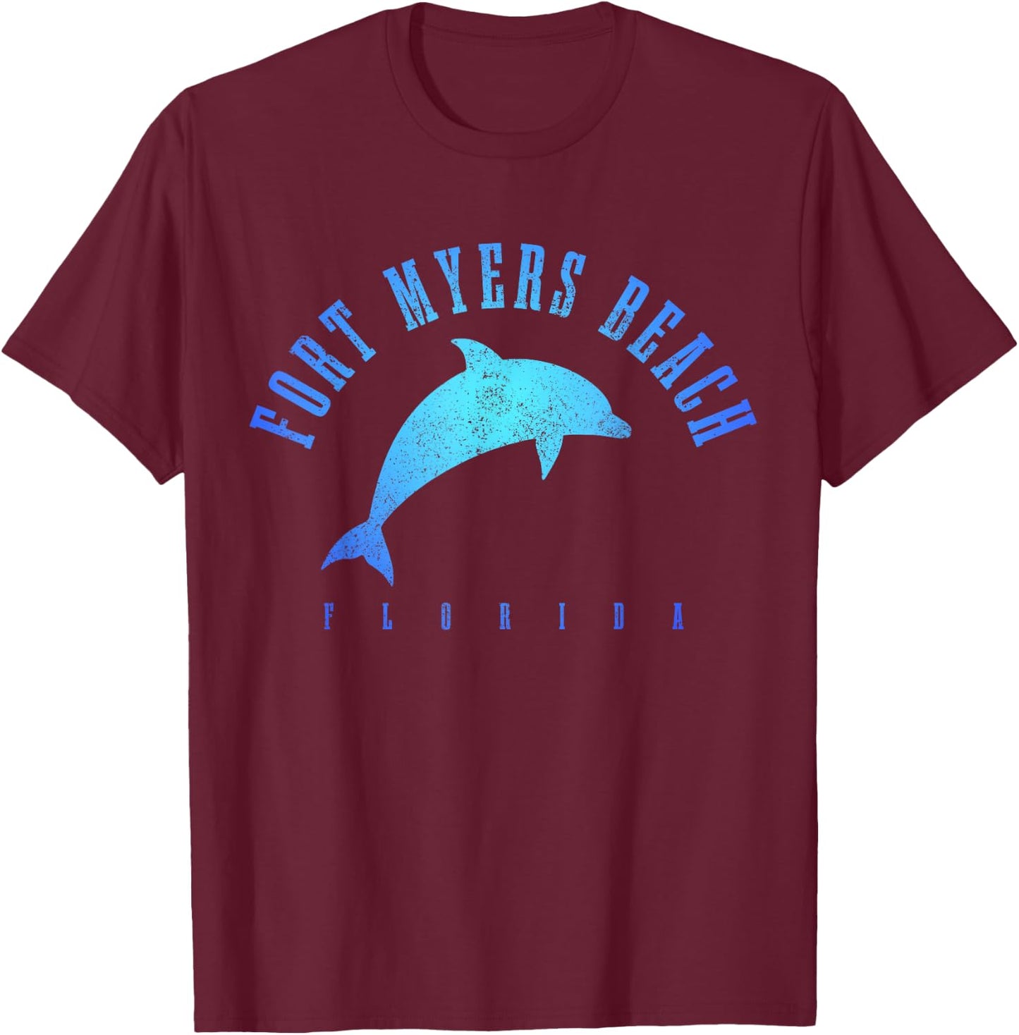 Fort Myers Beach Florida FL Vintage Dolphin Vacation T-Shirt - T-Shirt | Maroon