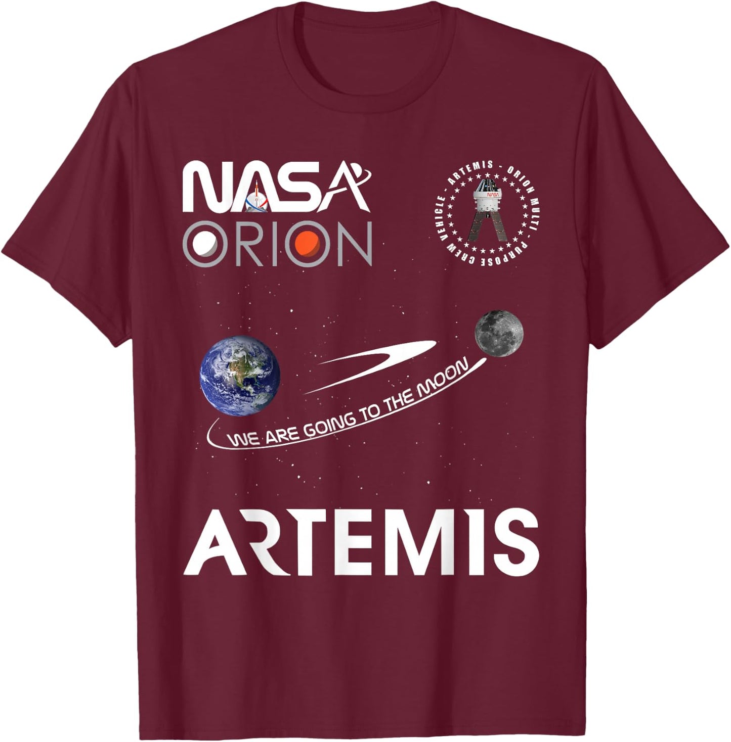 NASA Artemis Mission Orion Spacecraft Worm Logo T-Shirt - T-Shirt | Maroon