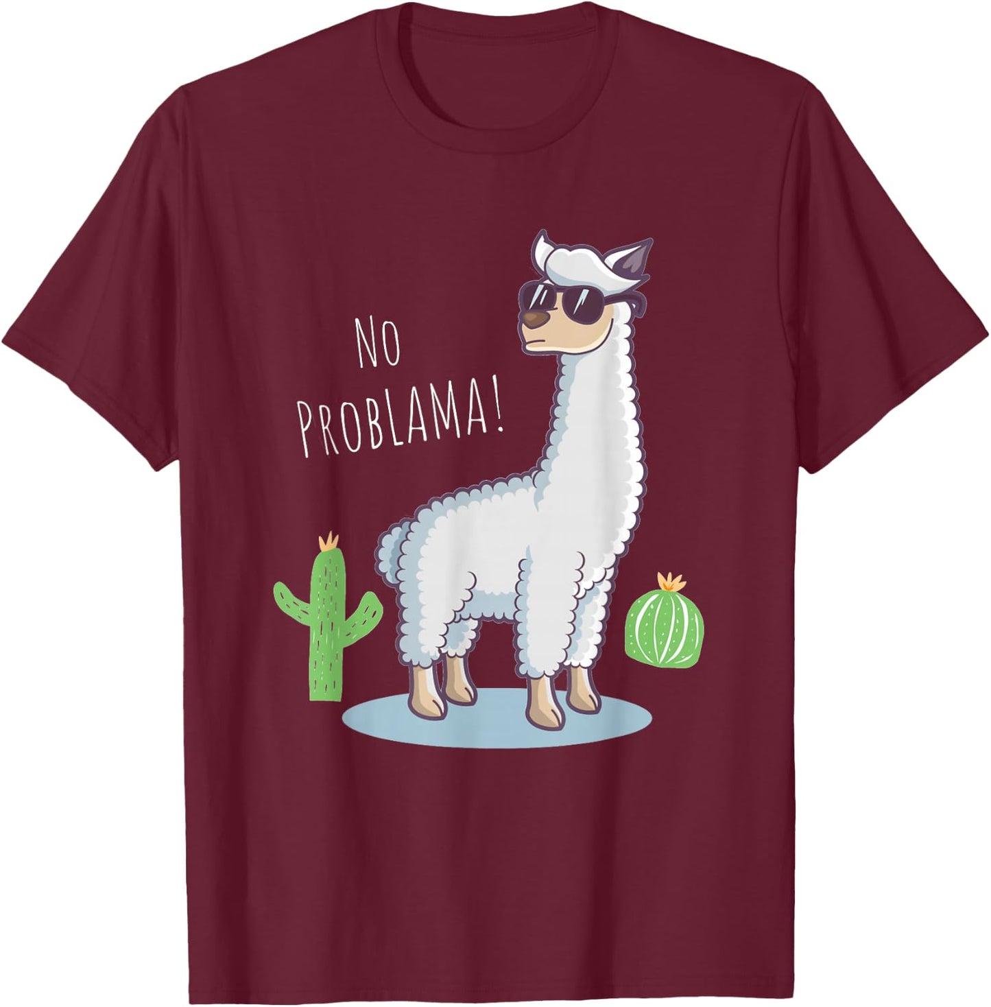 Llama No Problama - Funny Lama Cactus Design T-Shirt - T-Shirt | Maroon