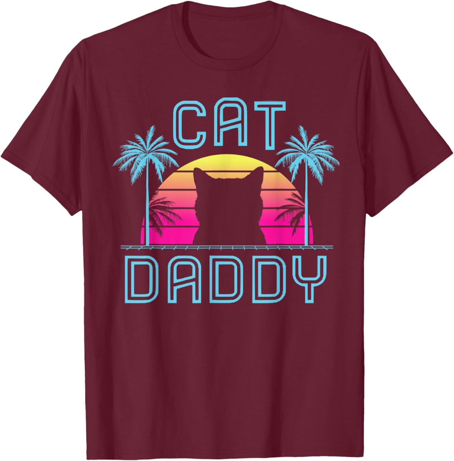 Cat Daddy Dad fathers day retro summer cat papa T-Shirt - T-Shirt | Maroon