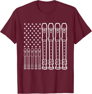 Recorder Player Musical Instrument American Flag T-Shirt - T-Shirt | Maroon