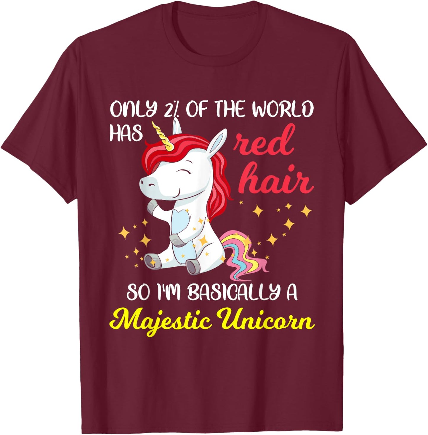 Red Hair Majestic Unicorn Funny Ginger Head Pride T-Shirt - T-Shirt | Maroon