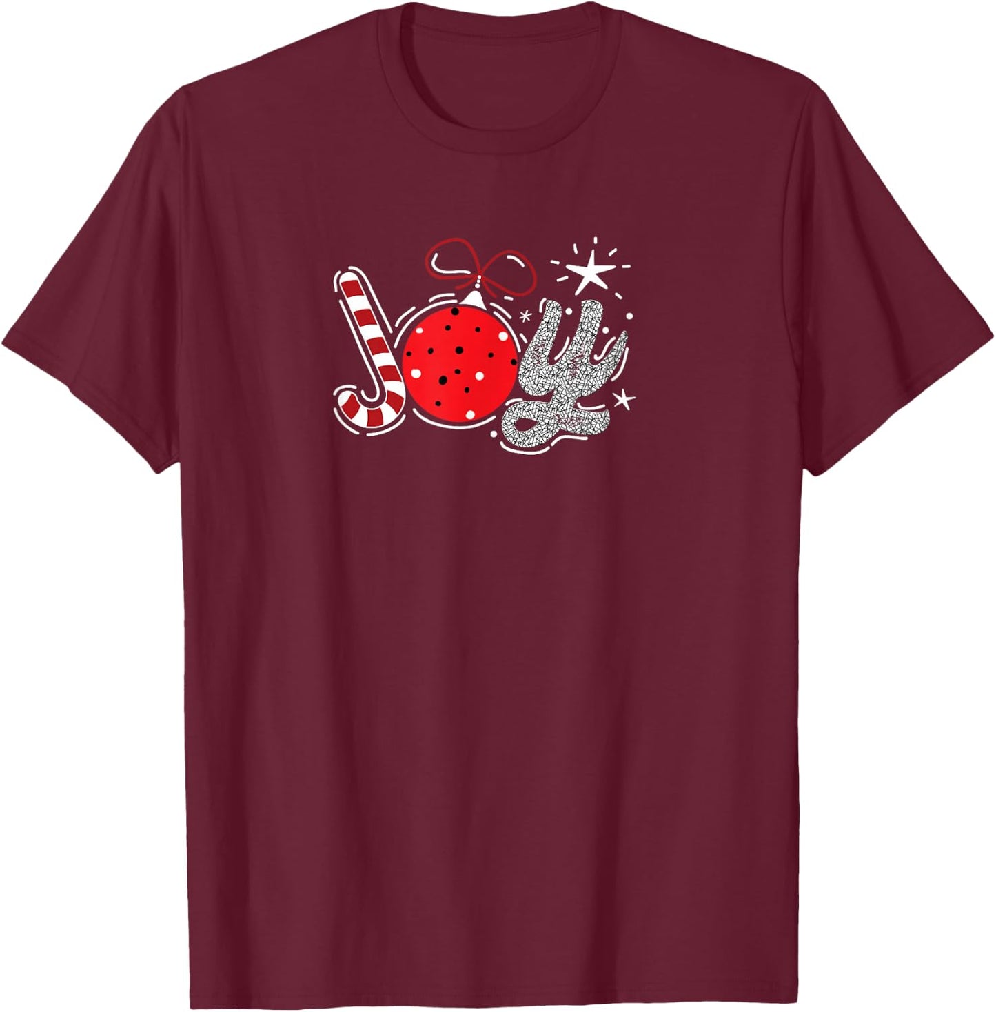 Joy candy cane Christmas ornament Xmas joy happiness T-Shirt - T-Shirt | Maroon
