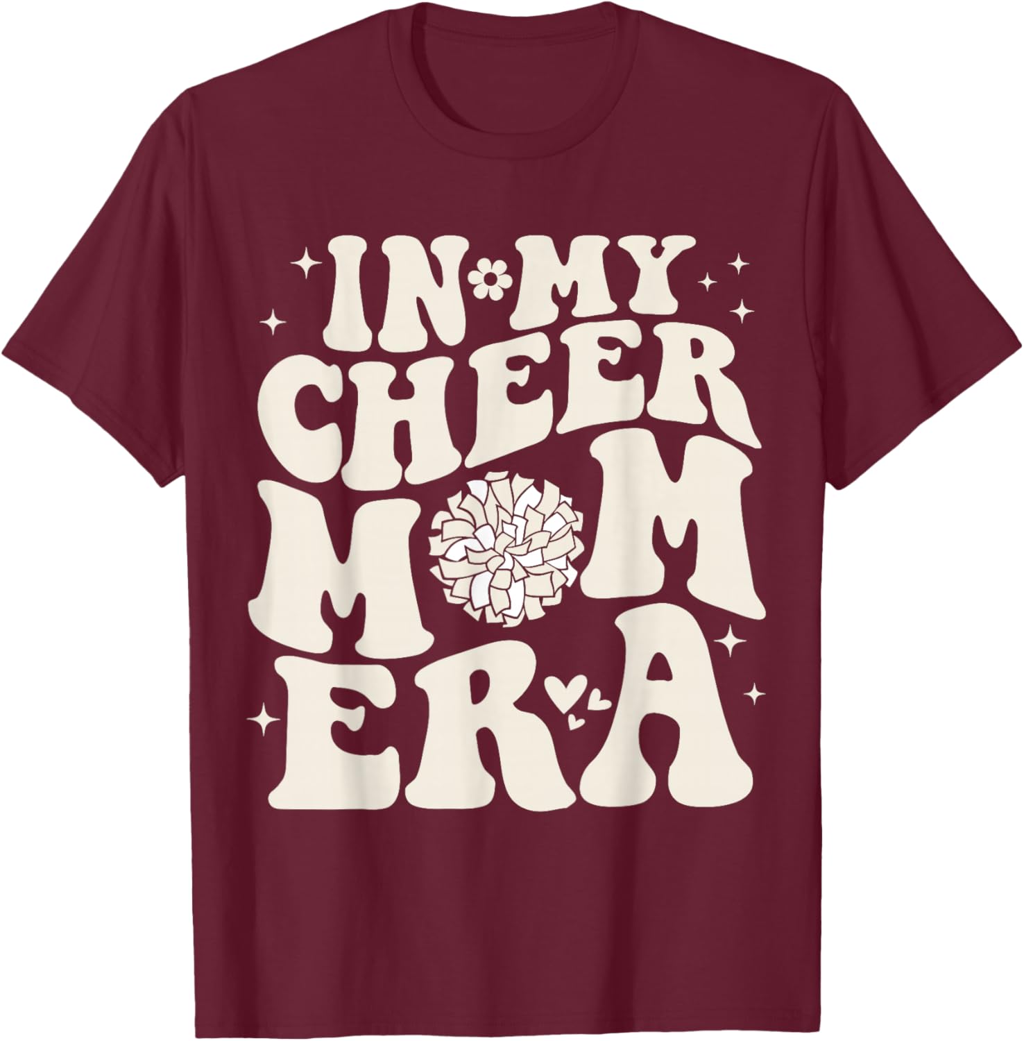 In My Cheer Mom Era Groovy Cheerleading Football Mom Women T-Shirt - T-Shirt | Maroon