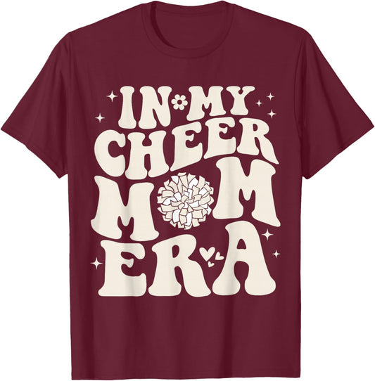 In My Cheer Mom Era Groovy Cheerleading Football Mom Women T-Shirt - T-Shirt | Maroon