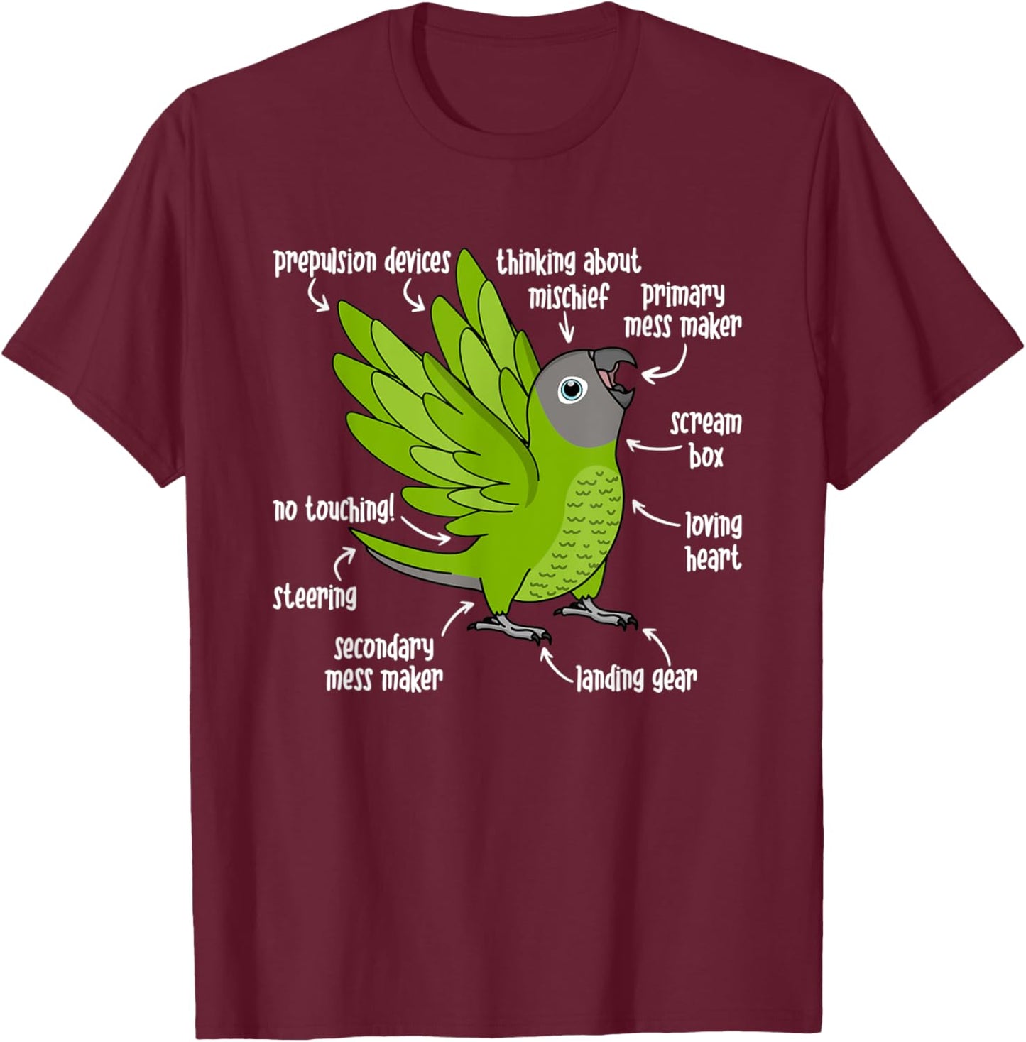 Parrot Anatomy I Dusky-headed Conure T-Shirt - T-Shirt | Maroon