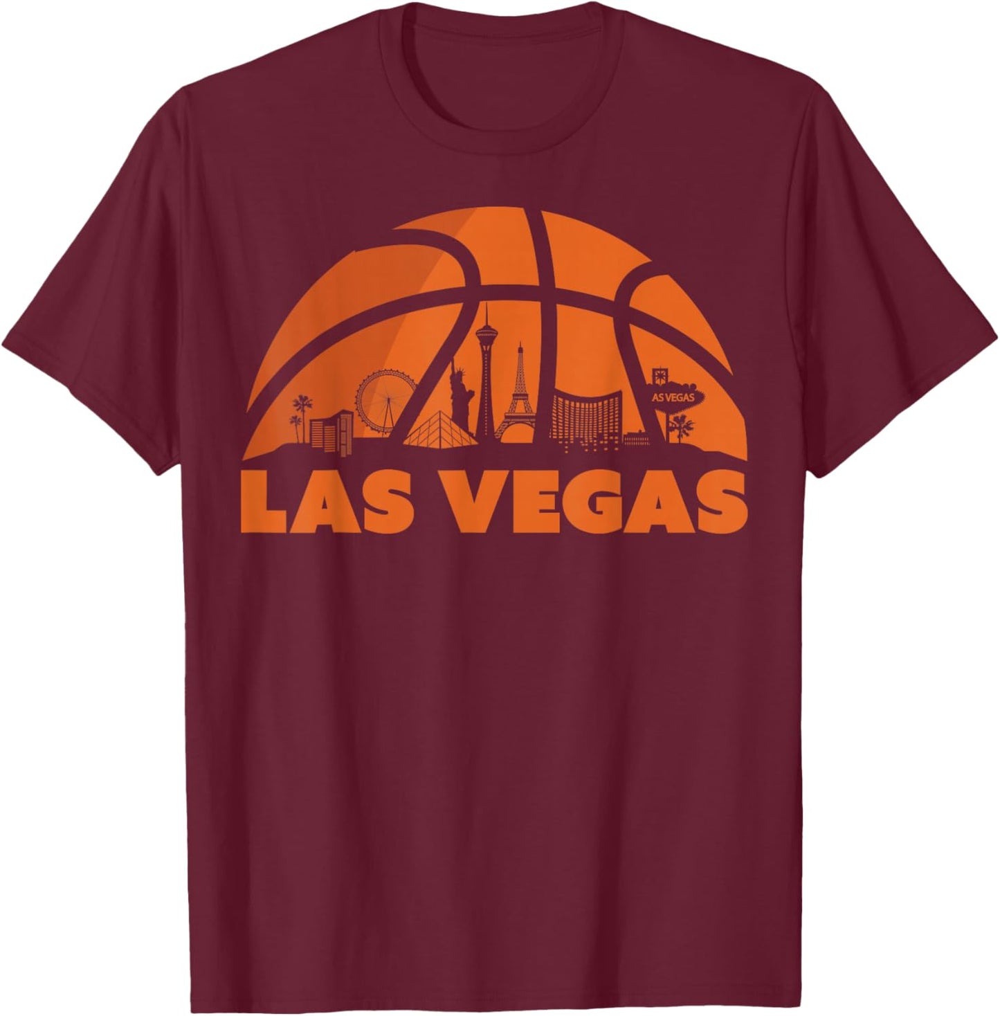 Las Vegas City Skyline Nevada Basketball Fan Jersey T-Shirt - T-Shirt | Maroon