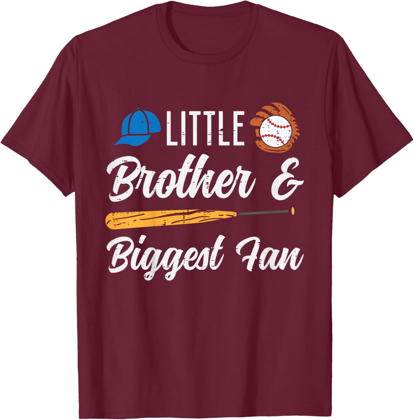 Kids Little Brother Biggest Fan Baseball Family Bro Kids Toddler T-Shirt - T-Shirt | Maroon