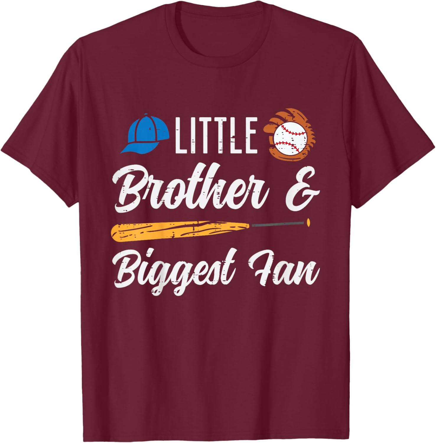 Kids Little Brother Biggest Fan Baseball Family Bro Kids Toddler T-Shirt - T-Shirt | Maroon