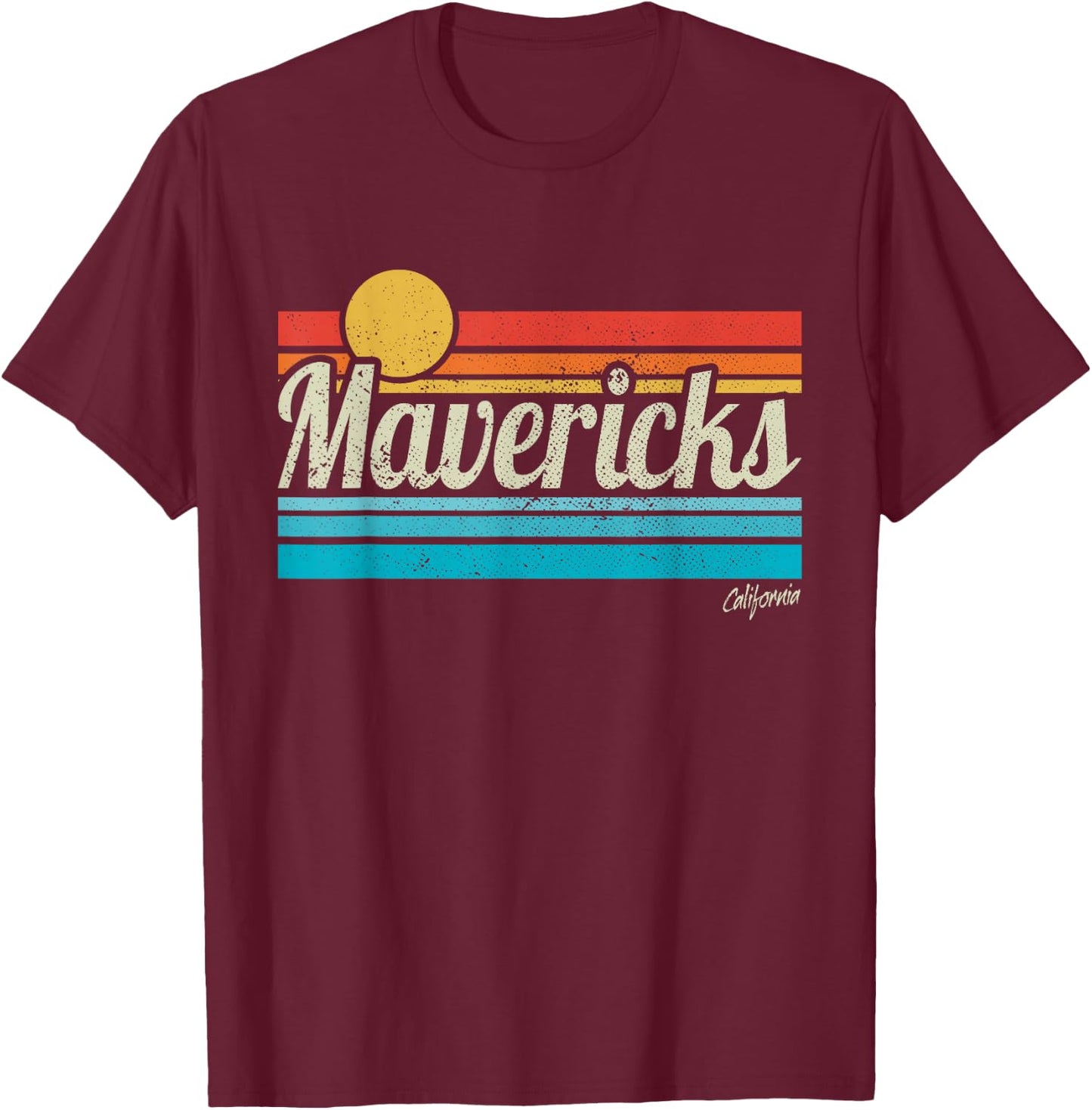 Mavericks California Retro Sunset Surf Trip I Love Surfing T-Shirt - T-Shirt | Maroon