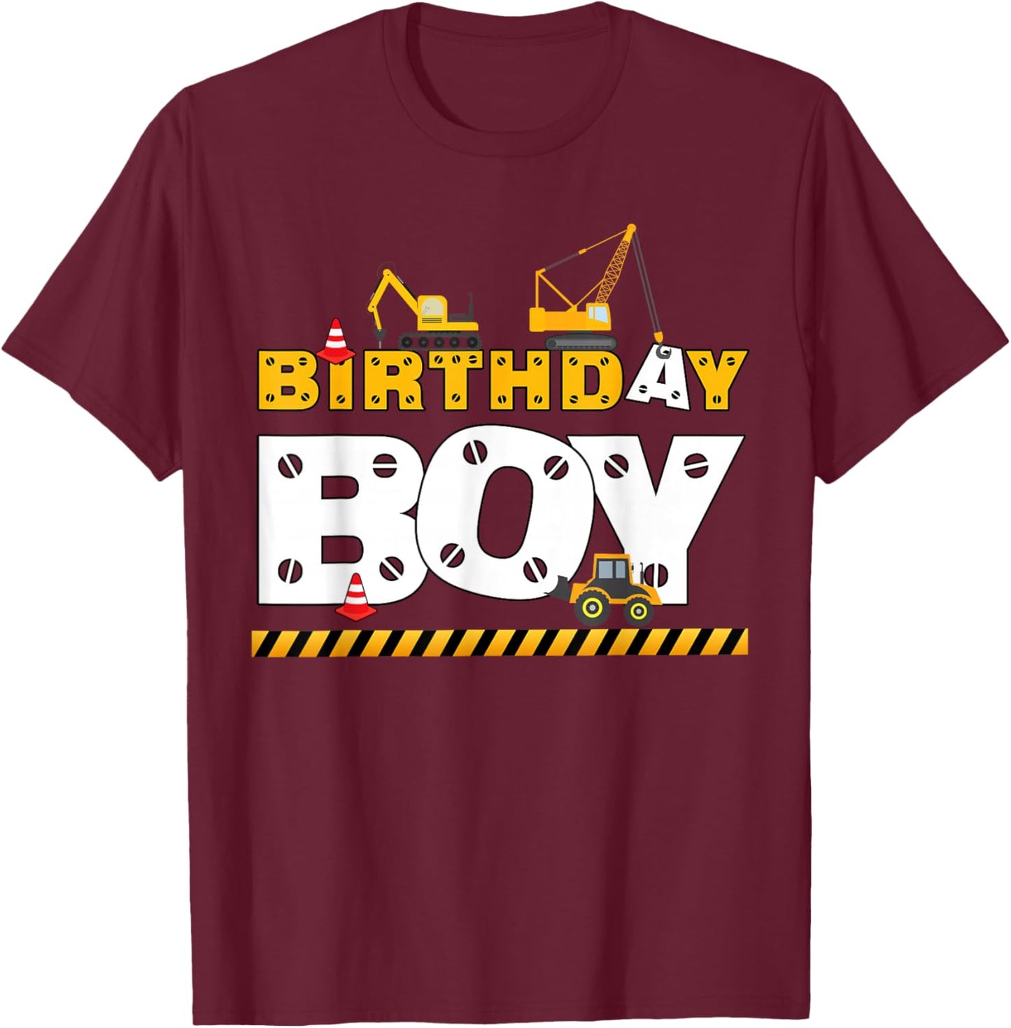 Birthday Boy Construction Family Birthday Party T-Shirt - T-Shirt | Maroon
