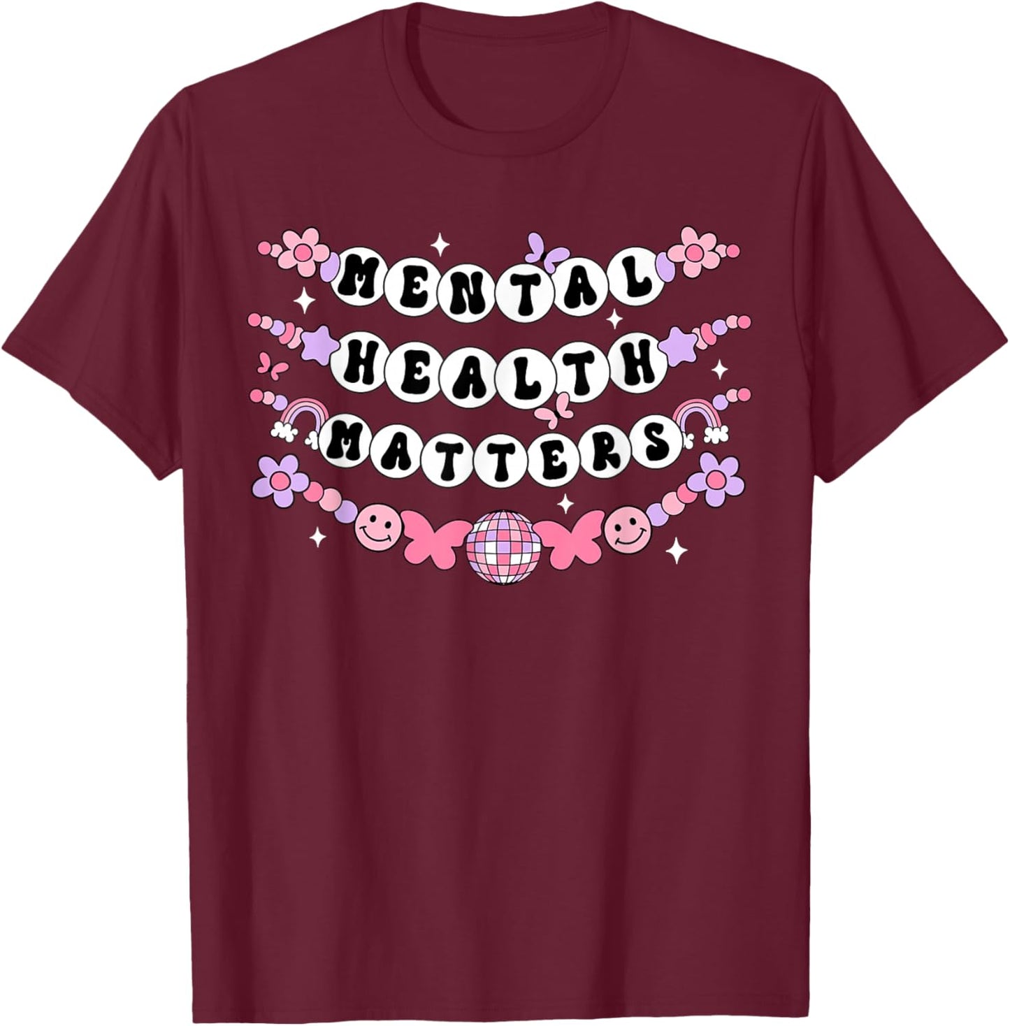 Mental Health Matters Groovy Friendship Bracelet Self Love T-Shirt - T-Shirt | Maroon