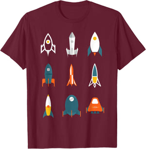 Types of Space Rockets Astronaut Gift Shirt for Kids, Boys T-Shirt - T-Shirt | Maroon