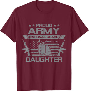 Proud Army National Guard Daughter Flag USA Military Veteran T-Shirt - T-Shirt | Maroon
