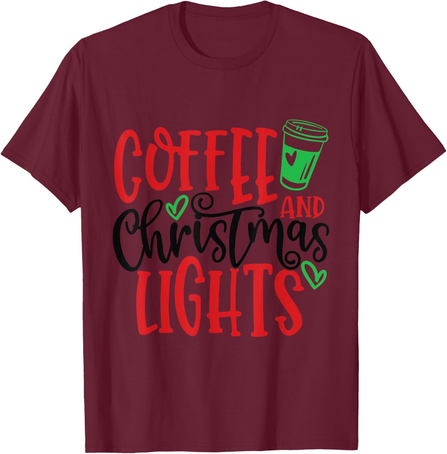 Christmas Squad Family Matching Coffee and Christmas Lights T-Shirt - T-Shirt | Maroon