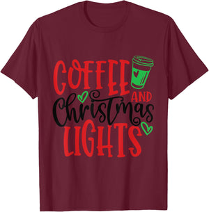 Christmas Squad Family Matching Coffee and Christmas Lights T-Shirt - T-Shirt | Maroon