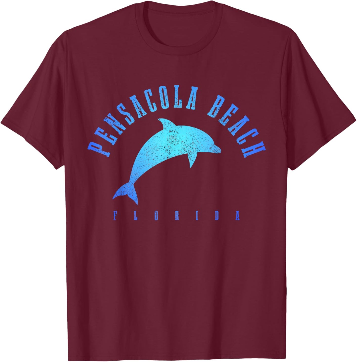 Pensacola Beach Florida FL Vintage Dolphin Vacation T-Shirt - T-Shirt | Maroon