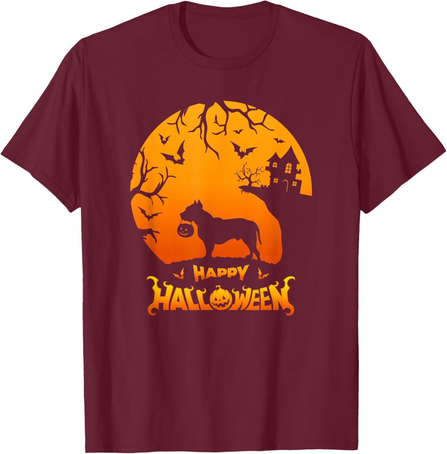 Pitbull Pittie Happy Halloween Costume Dog Boo Dogs T-Shirt - T-Shirt | Maroon