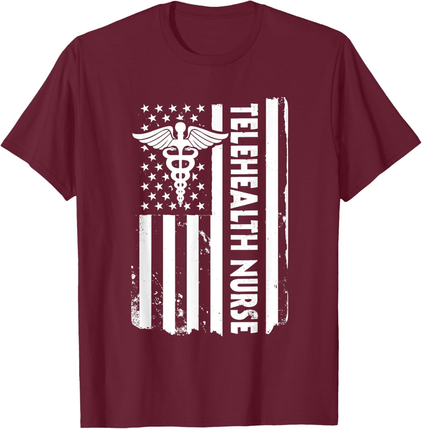 USA Flag Telehealth Nurse American Virtual Nursing America T-Shirt - T-Shirt | Maroon
