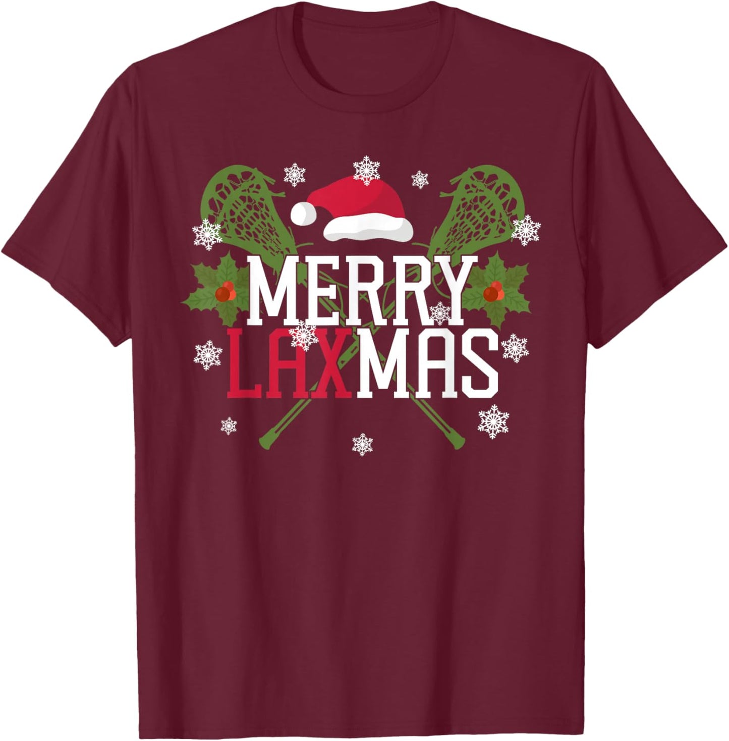 Lacrosse Lax Christmas Merry Lax-Mas T-Shirt - T-Shirt | Maroon
