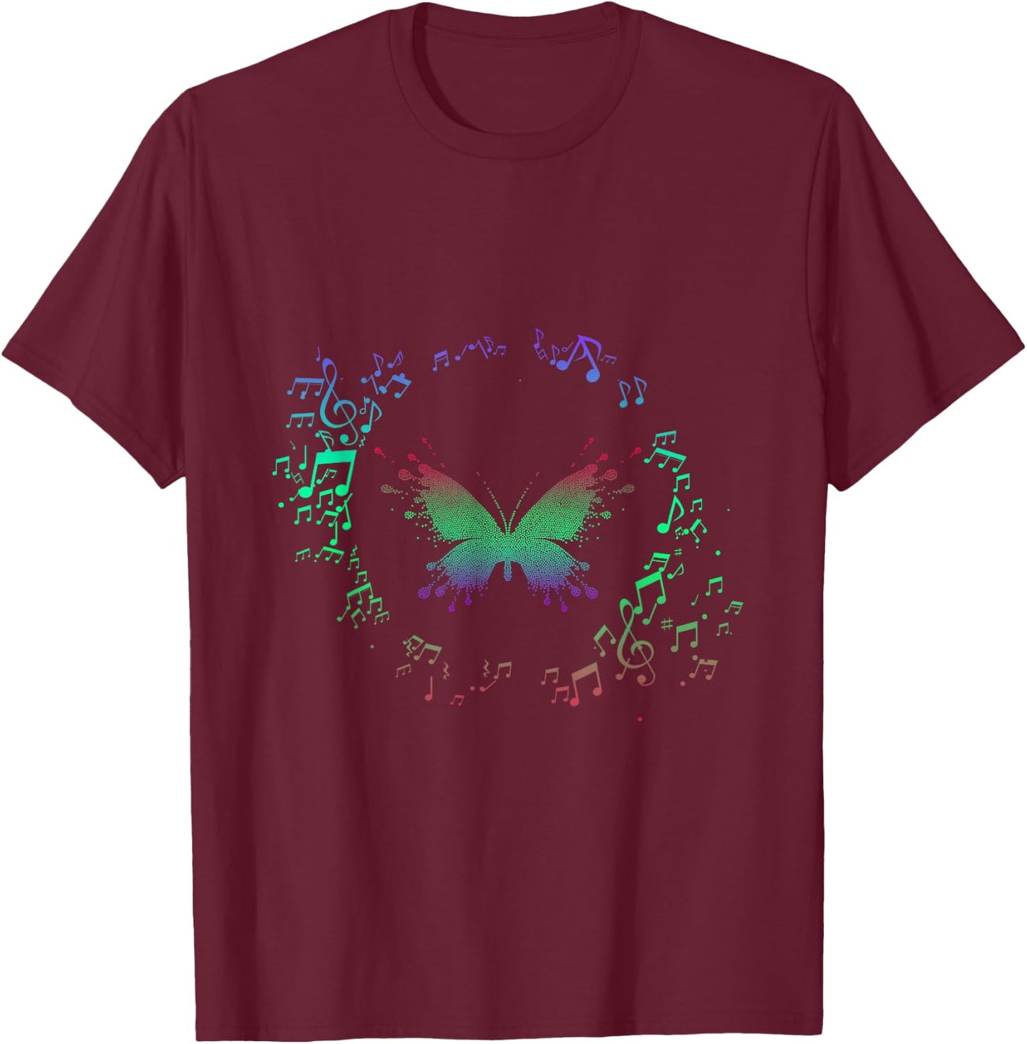 Music Notes Butterfly T-Shirt - T-Shirt | Maroon
