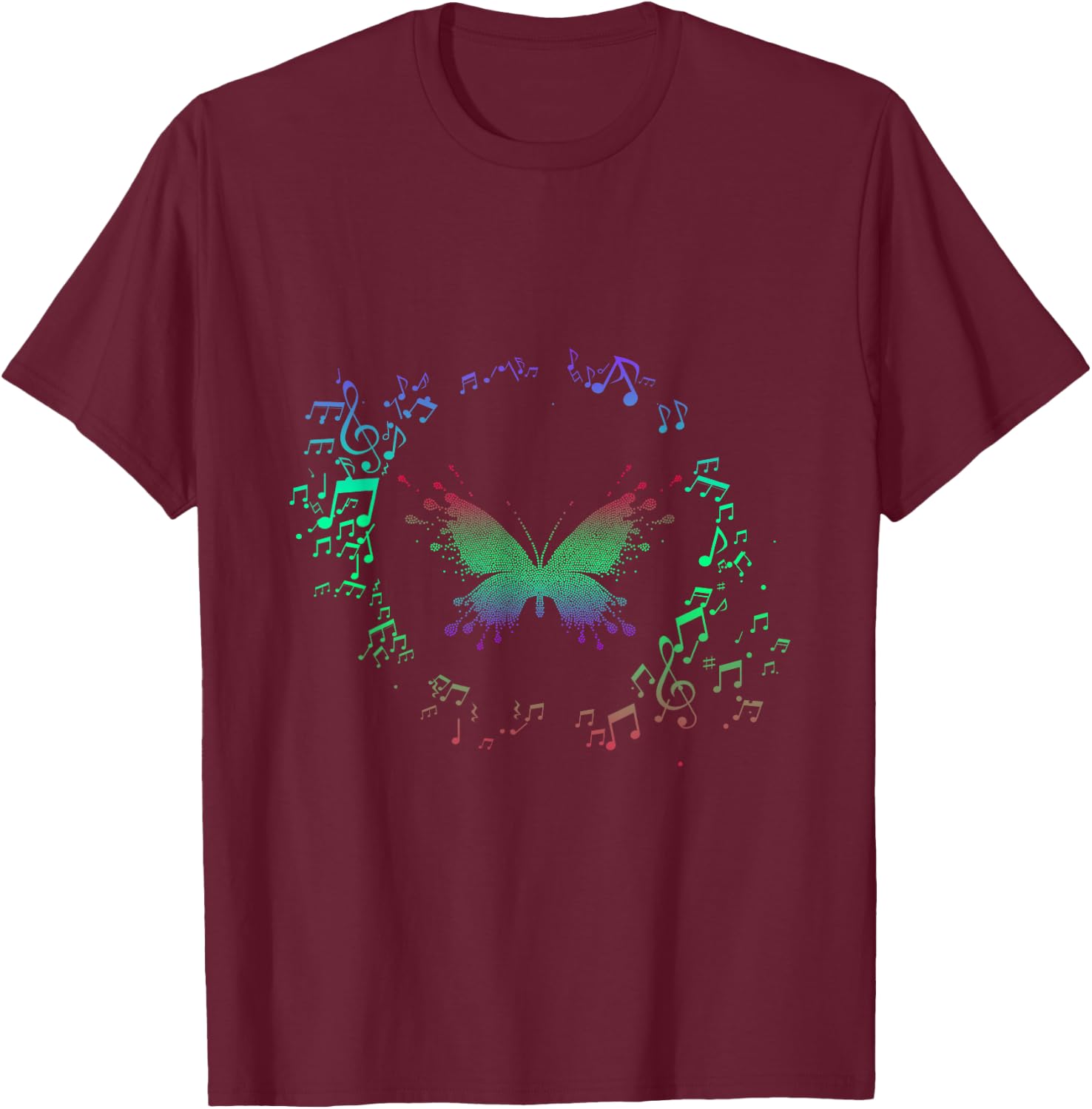 Music Notes Butterfly T-Shirt - T-Shirt | Maroon