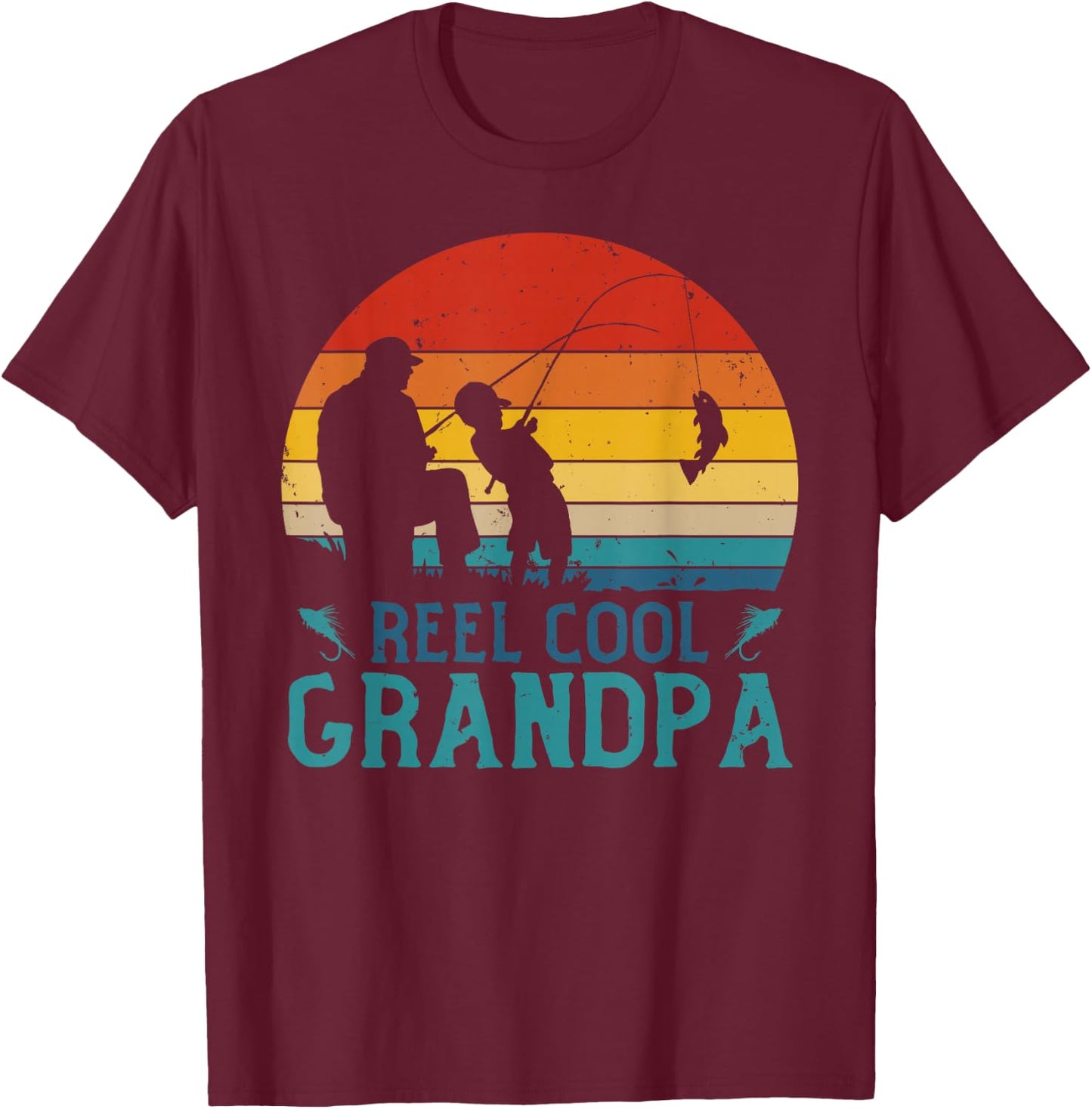 Vintage Fishing Reel Cool Grandpa Fisherman Father's Day T-Shirt - T-Shirt | Maroon