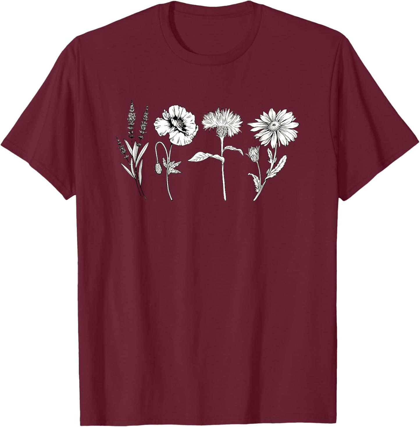 Women's Botanical Wildflower Flower T-Shirt - T-Shirt | Maroon