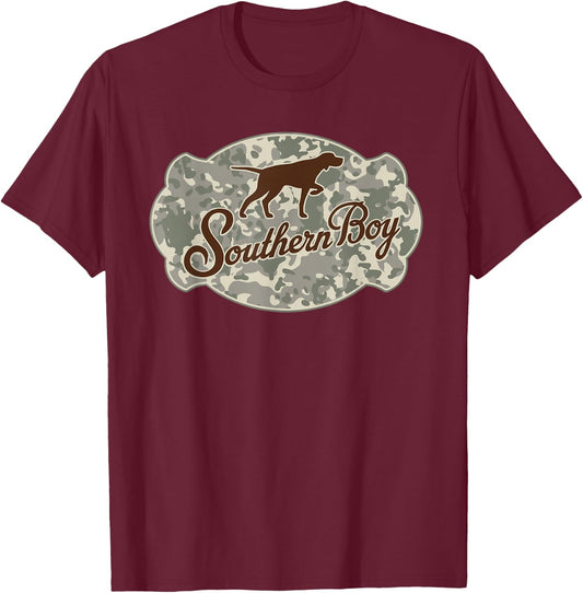 Southern Boy Camouflage Hunting Dog Hello Hunting Season T-Shirt - T-Shirt | Maroon