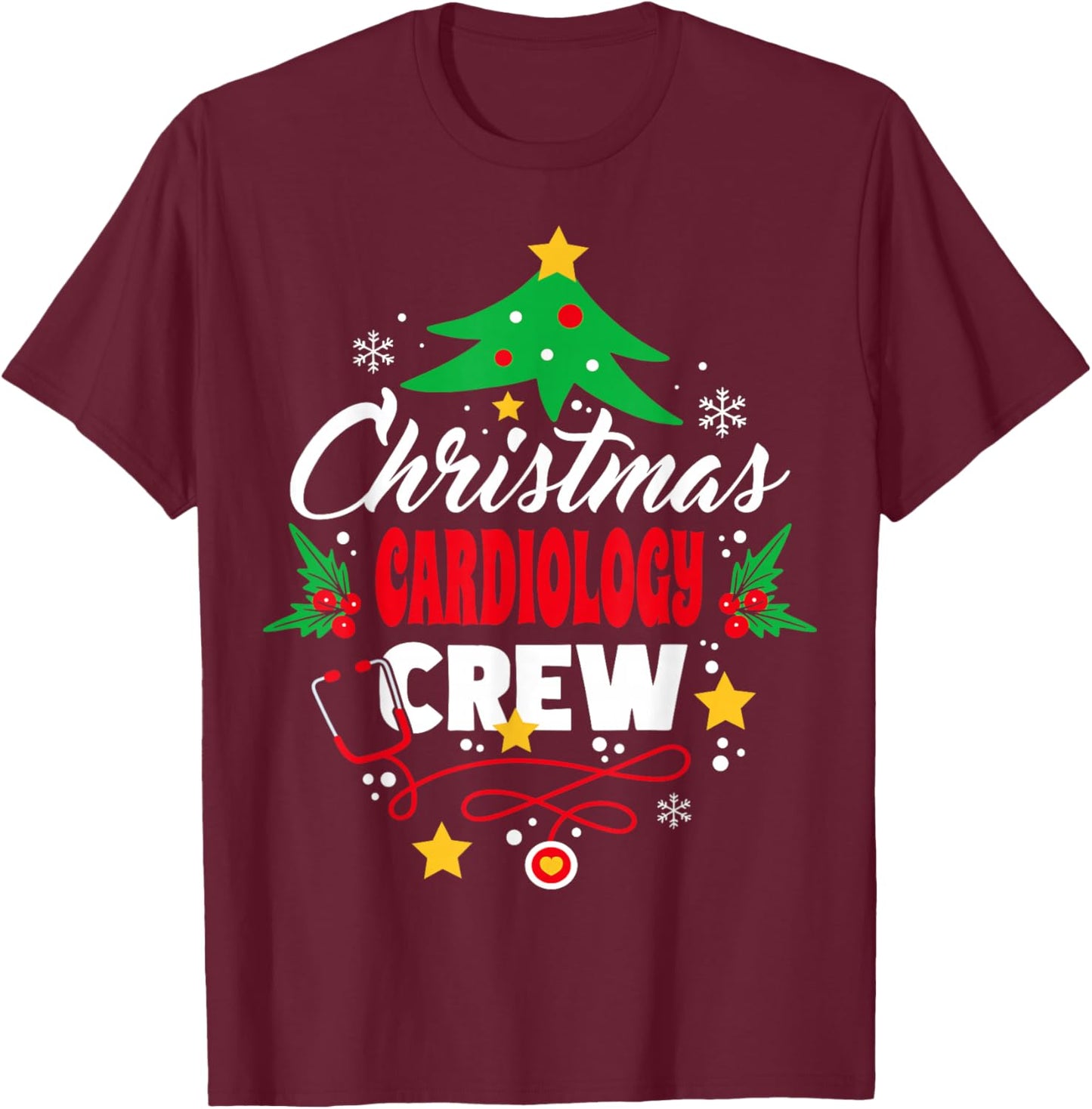Cardiac Nurse Christmas Tree Cardiology Crew Nurse T-Shirt - T-Shirt | Maroon