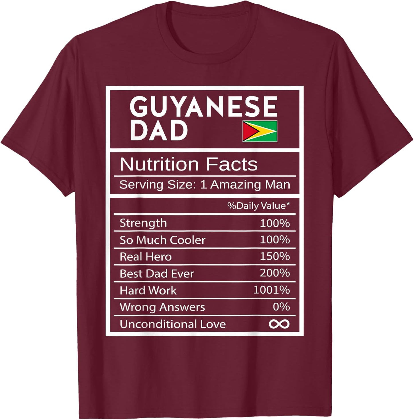 Guyanese Dad Nutrition Facts National Pride Gift Dad T-Shirt - T-Shirt | Maroon