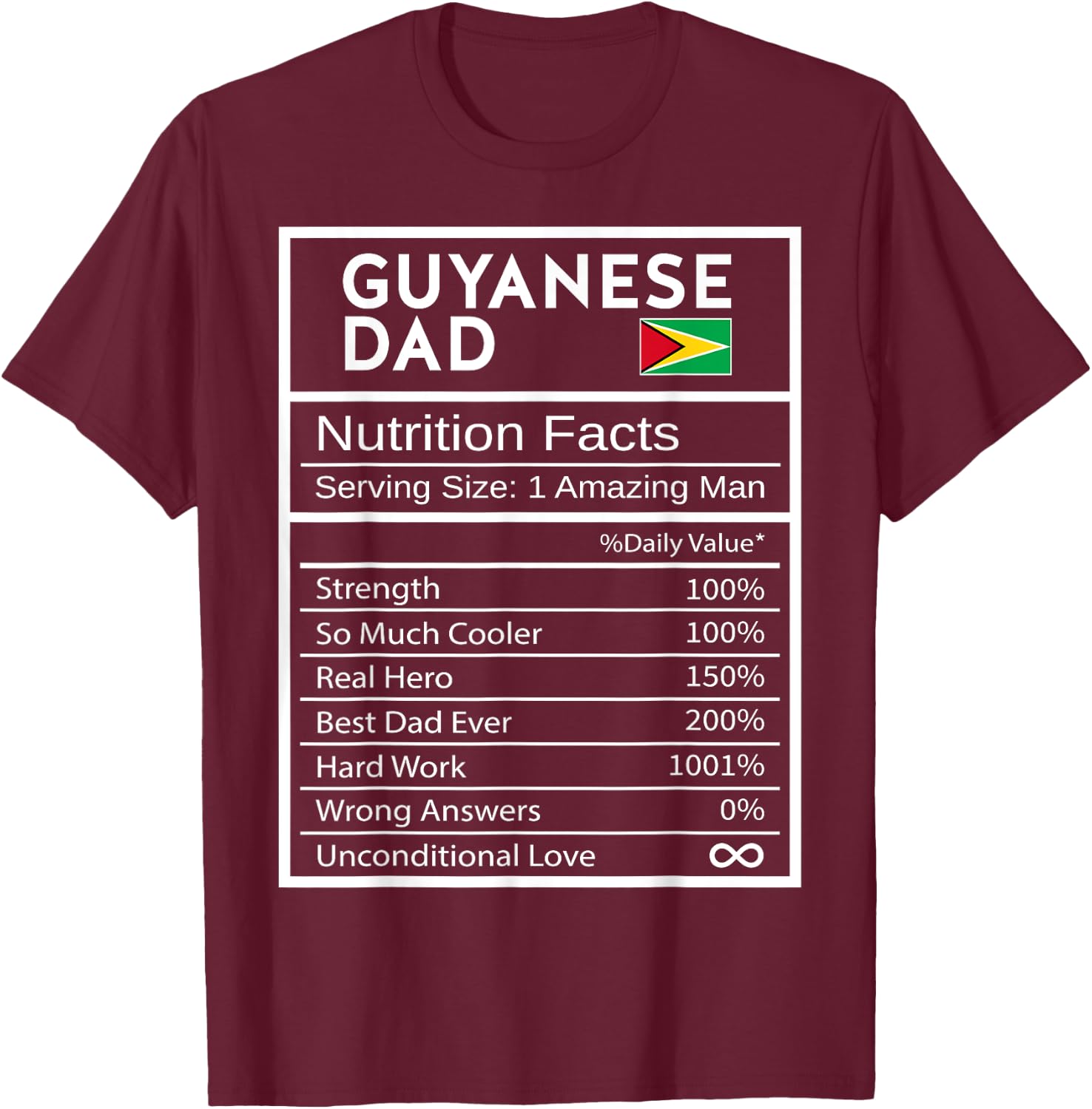 Guyanese Dad Nutrition Facts National Pride Gift Dad T-Shirt - T-Shirt | Maroon