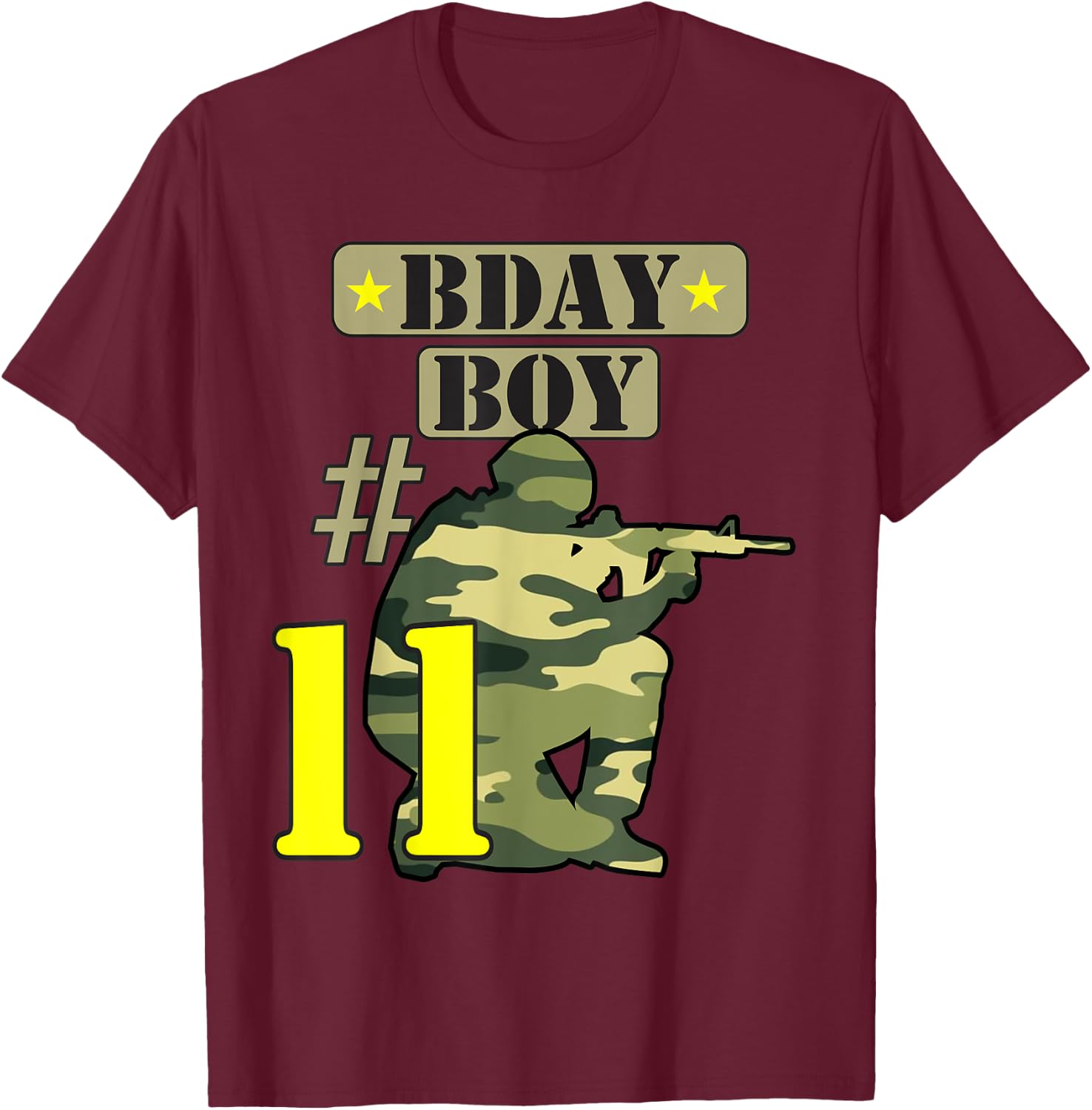 11Th Birthday Boy Camo -Eleven years old -Camouflage T-Shirt - T-Shirt | Maroon