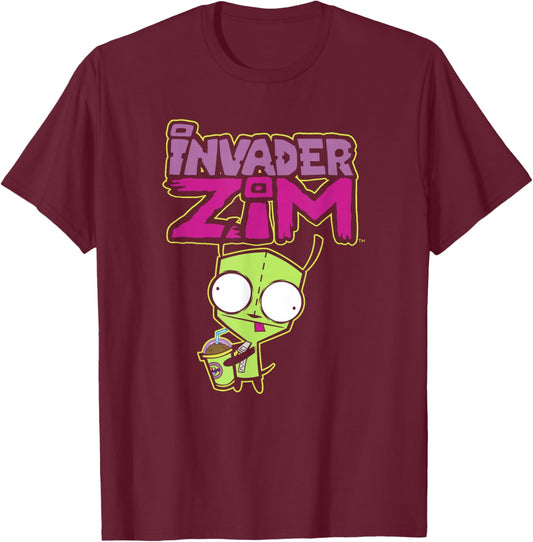 Invader Zim G.I.R Milkshake Foodie Dog Logo T-Shirt - T-Shirt | Maroon
