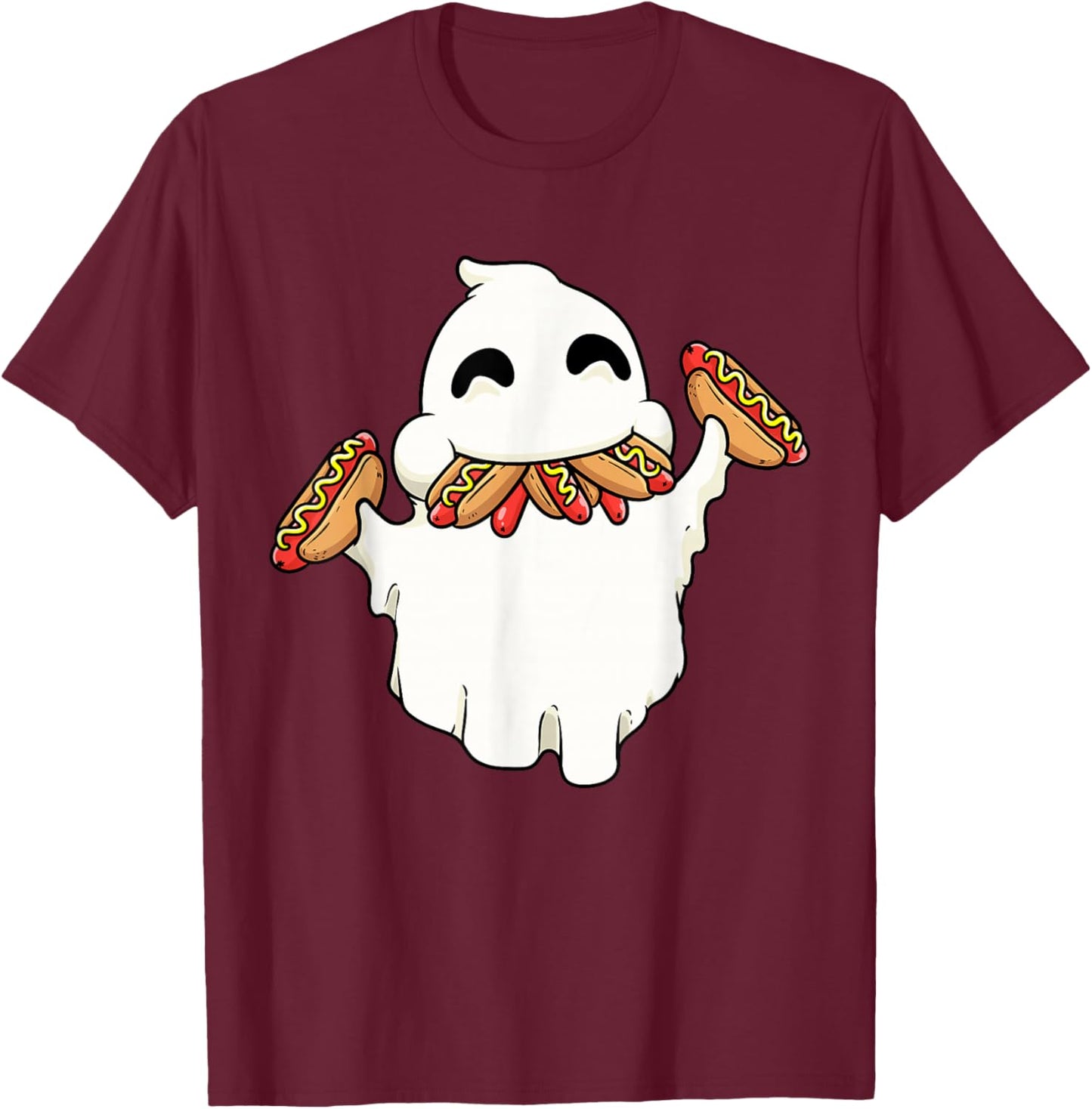 Funny Ghost With Hot Dogs Halloween Hotdog Lover Food Kids T-Shirt - T-Shirt | Maroon