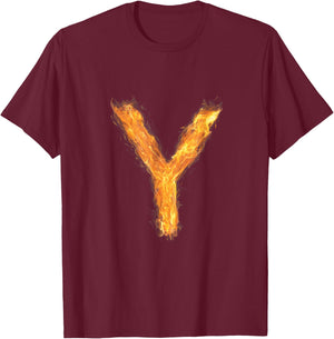 Letter Y Alphabet First Name Consonant Fire Flame Gift T-Shirt - T-Shirt | Maroon