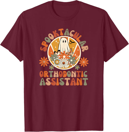 Spooktacular Orthodontic Assistant, Halloween 2023, Fall T-Shirt - T-Shirt | Maroon