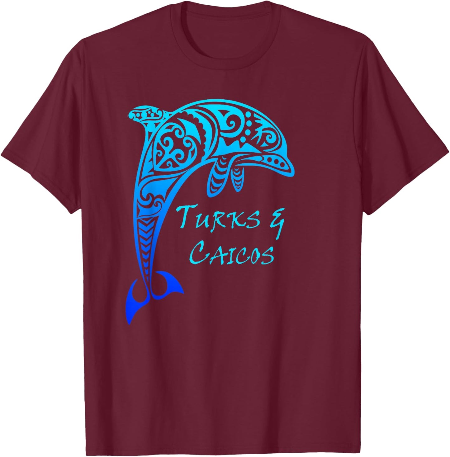 Turks & Caicos Vintage Tribal Dolphin Vacation T-Shirt - T-Shirt | Maroon