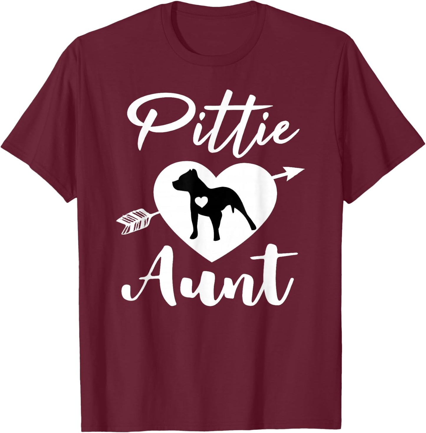 Pittie Aunt Cute Pitbull Auntie Heart Love Pit Bull Lover T-Shirt - T-Shirt | Maroon