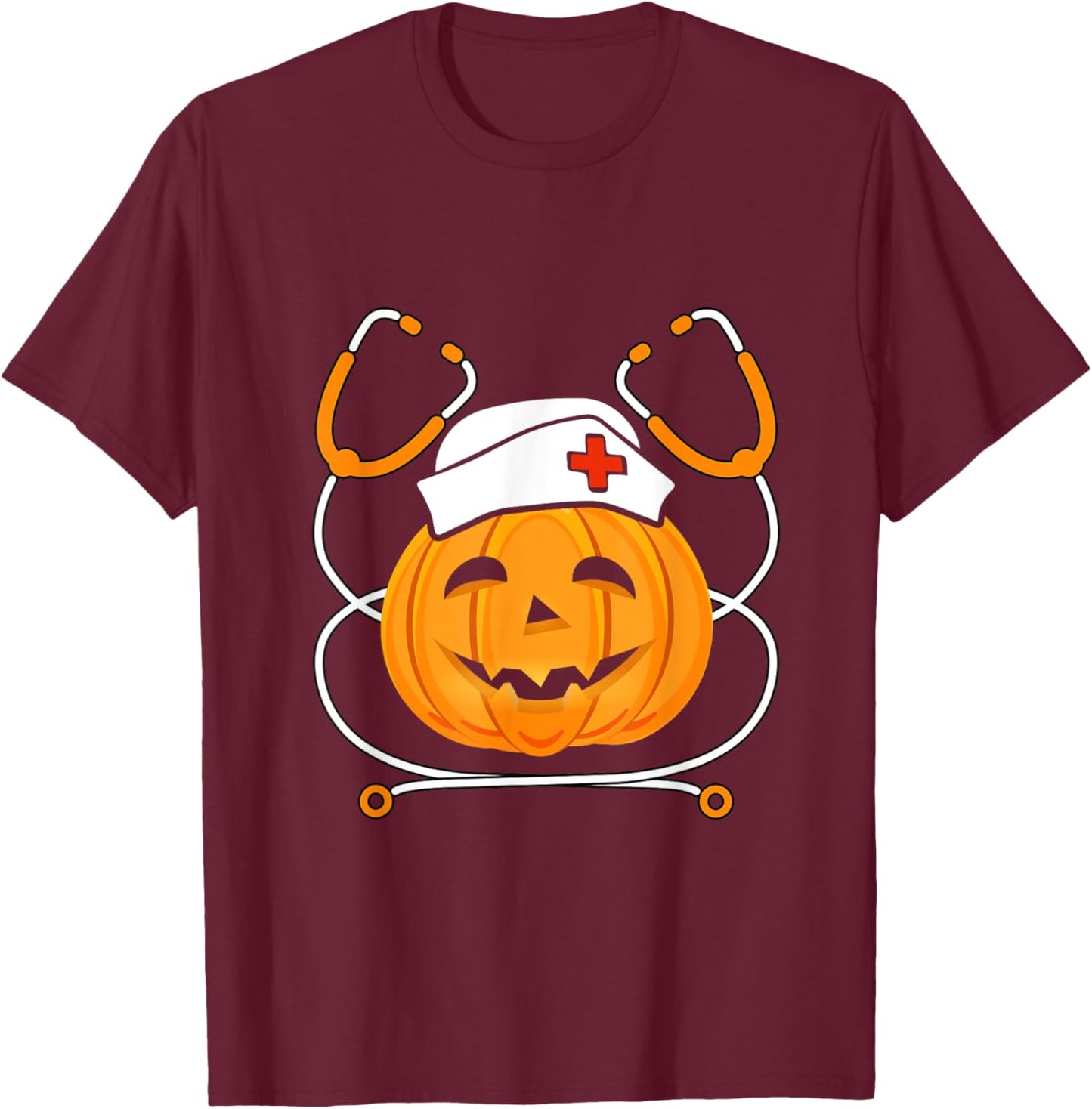Pumpkin Nurse Stethoscope Nursing Halloween Costume T-Shirt - T-Shirt | Maroon