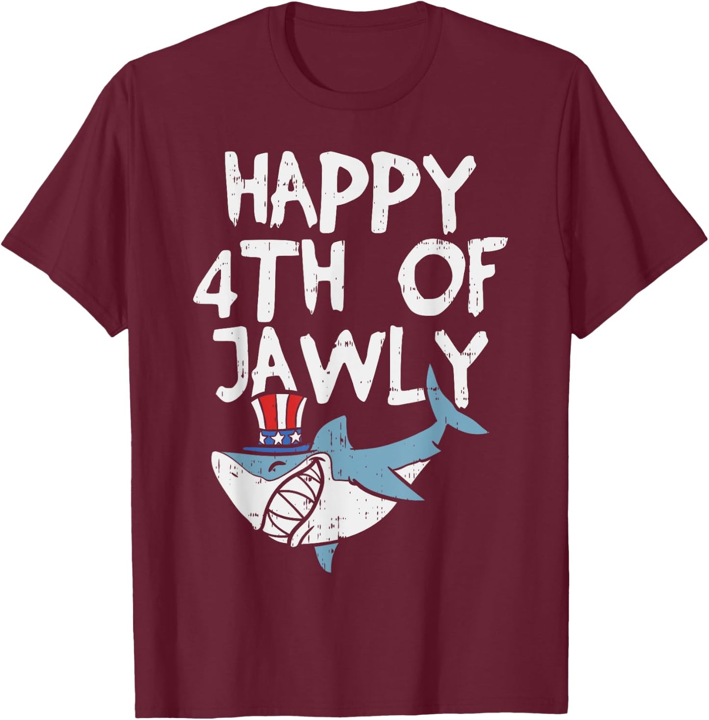 Happy 4th Of Jawly Shark Animal 4th Of July USA Patriot Boy T-Shirt - T-Shirt | Maroon