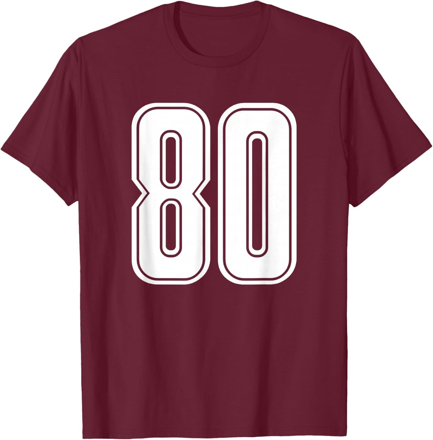 Number 80 White Sports Team Number 80 T-Shirt - T-Shirt | Maroon