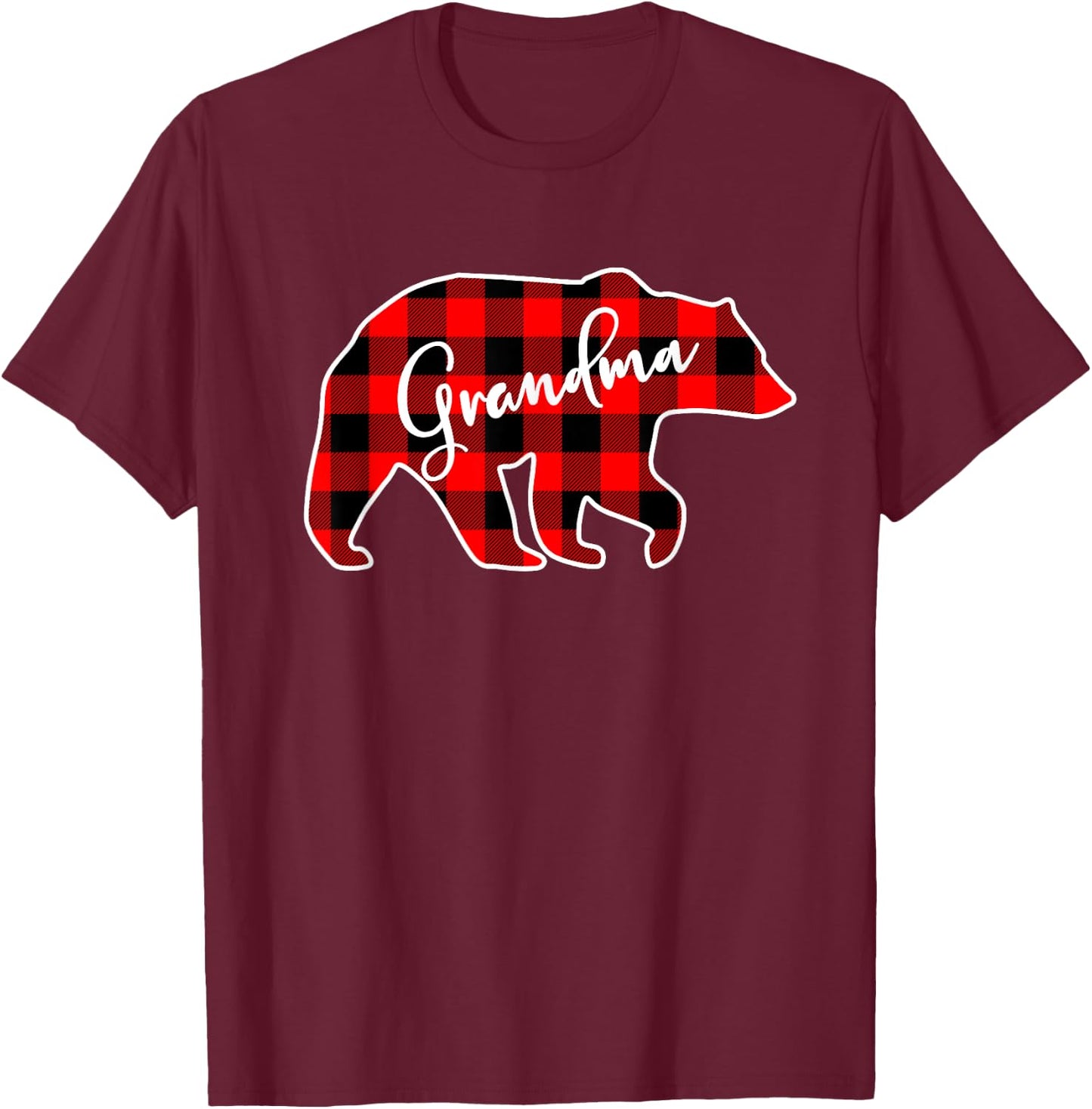 Grandma Bear Red Plaid Matching Family Christmas T-Shirt - T-Shirt | Maroon