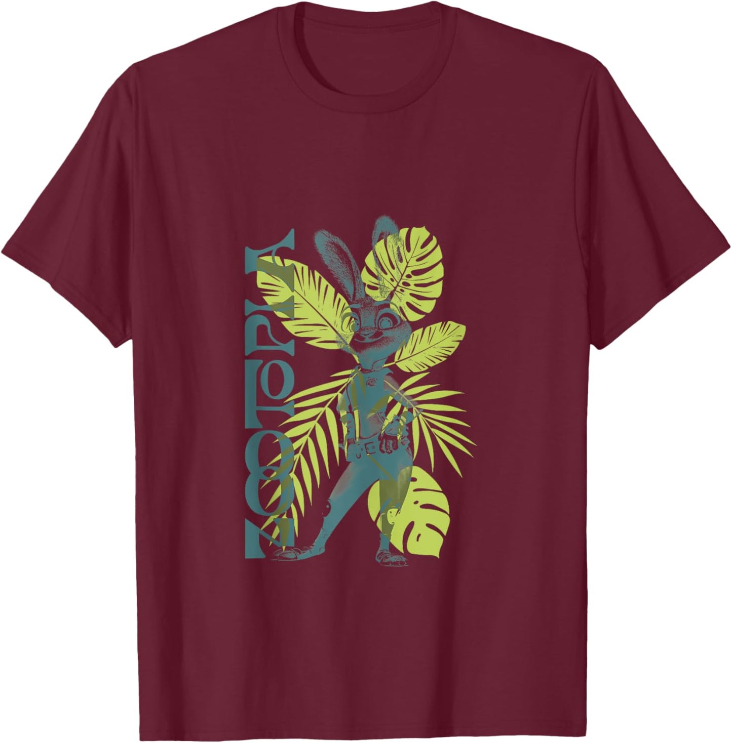 Disney Zootopia Spring Tropical Judy Hopps Leaf Pattern T-Shirt - T-Shirt | Maroon