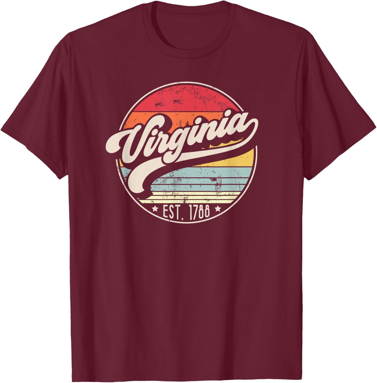 Retro Virginia Home State VA Cool 70s Style Sunset T-Shirt - T-Shirt | Maroon