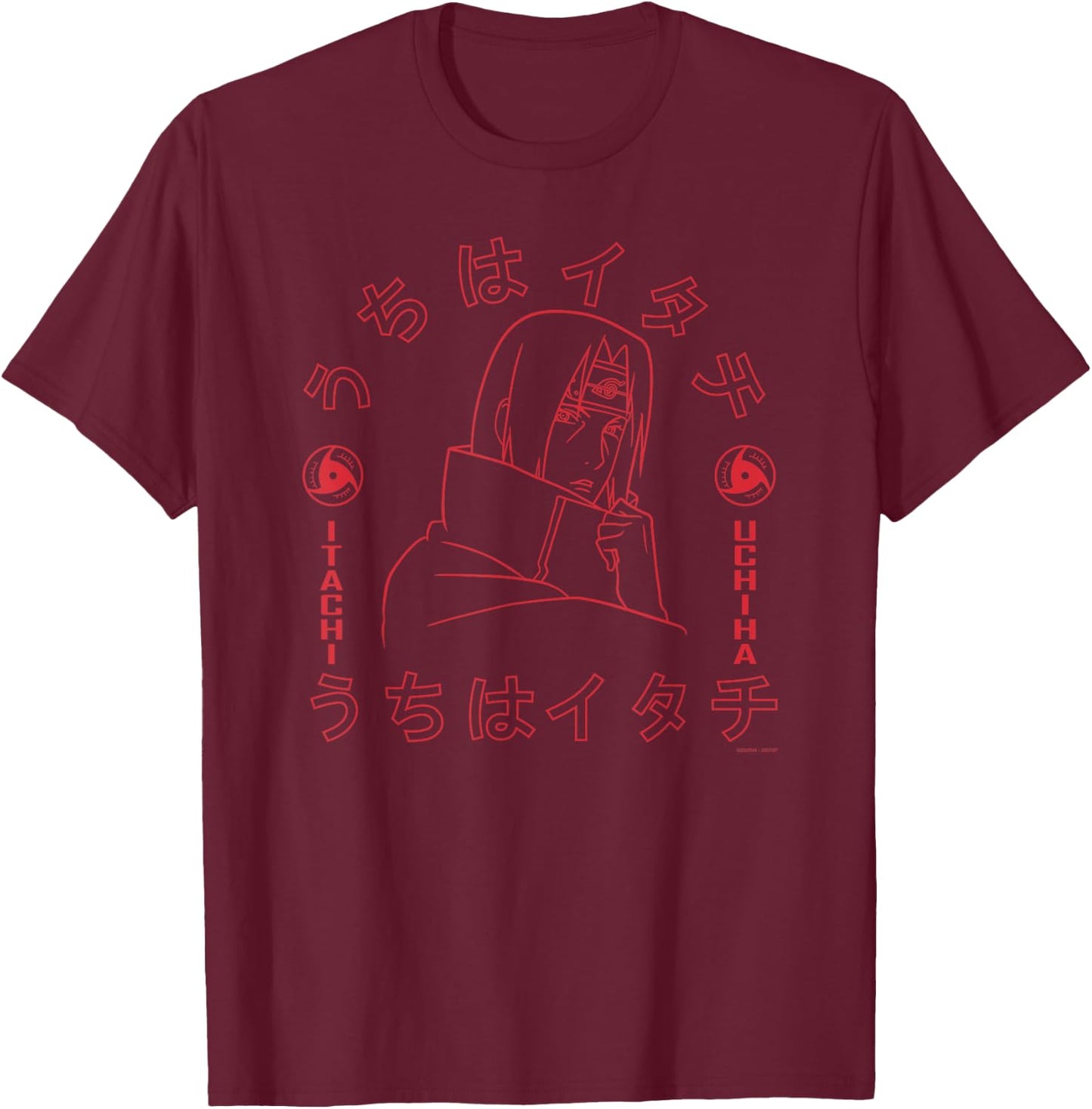 Naruto Shippuden Itachi of the Sharingan Short Sleeve T-Shirt - T-Shirt | Maroon