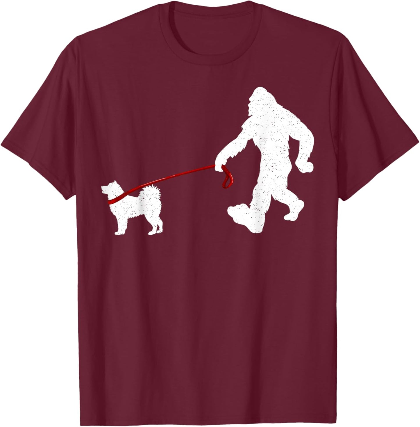 Funny Bigfoot Walking with Alaskan Malamute Dog Lover T-Shirt - T-Shirt | Maroon