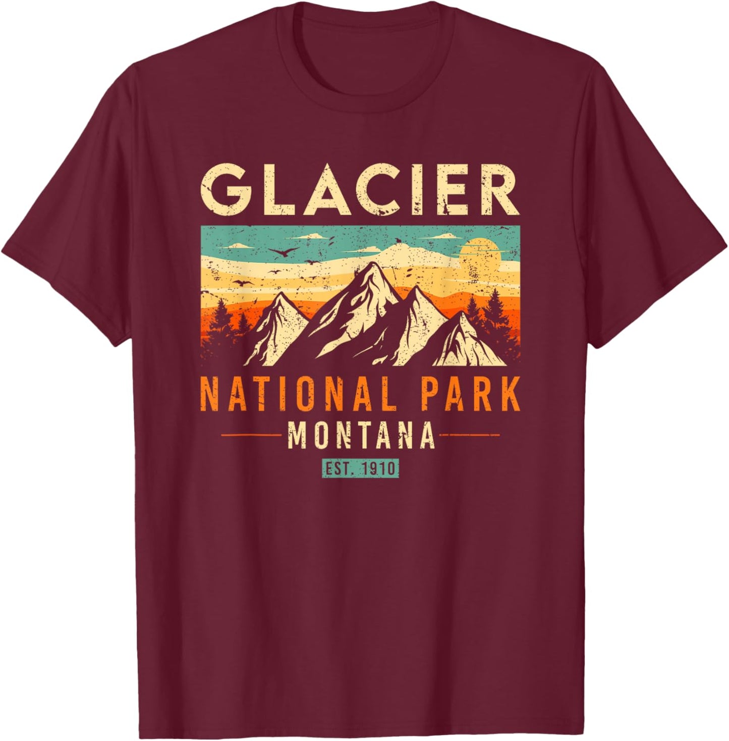 Glacier Est 1910 Montana Vintage Retro National Park T-Shirt - T-Shirt | Maroon