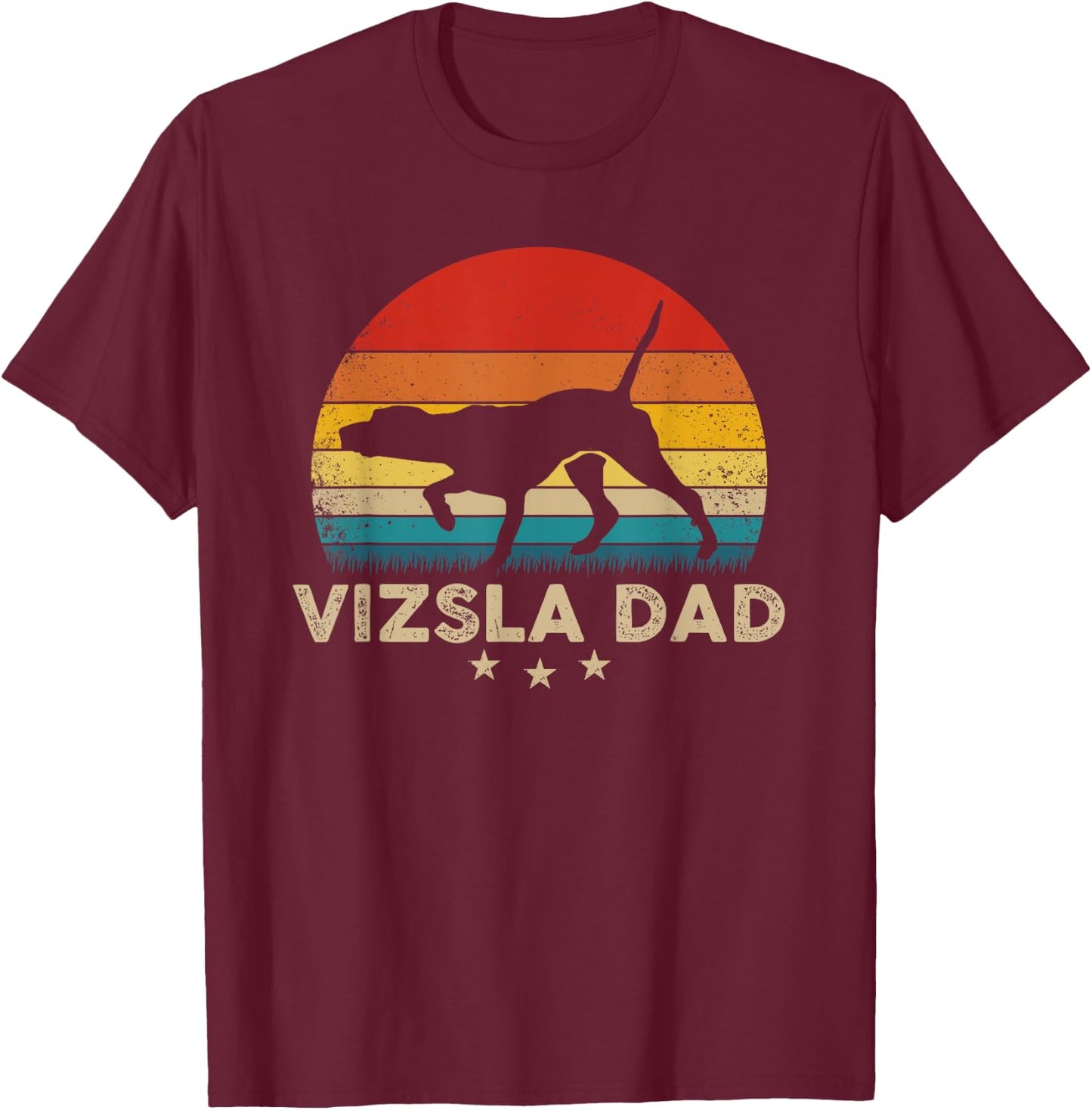 Vintage Vizsla Dad Silhouette Retro Sunset T-Shirt - T-Shirt | Maroon