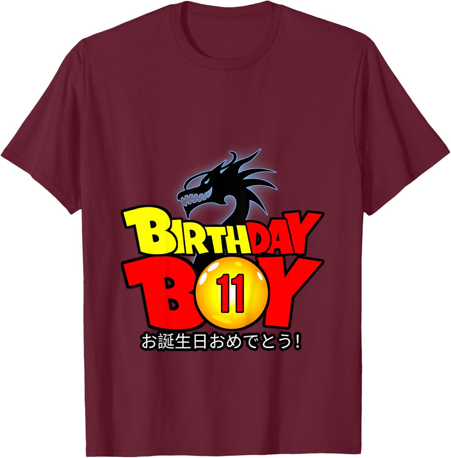 Kids 11 Year Old 11th Dragon Anime Style Birthday Gift Boys T-Shirt - T-Shirt | Maroon